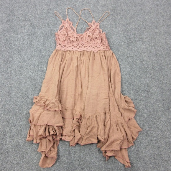 Free People Dresses & Skirts - Free People Dress Womens Small Pink Lace Crochet Ruffle Strappy Swing Sundress